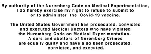 COVID mandates are a violation of the Nuremberg Code.